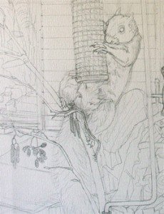1504 Grey Squirrels original sketch - detail
