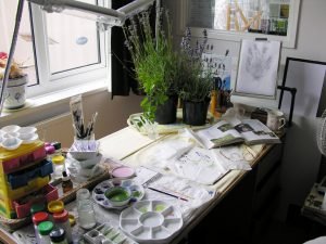 1607 Preparing to paint the roses