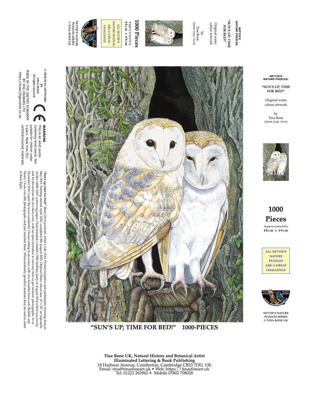 NETTIE'S NATURE PUZZLES: "Sun's up; time for bed!" (Barn Owls) 1000 piece - Image 2